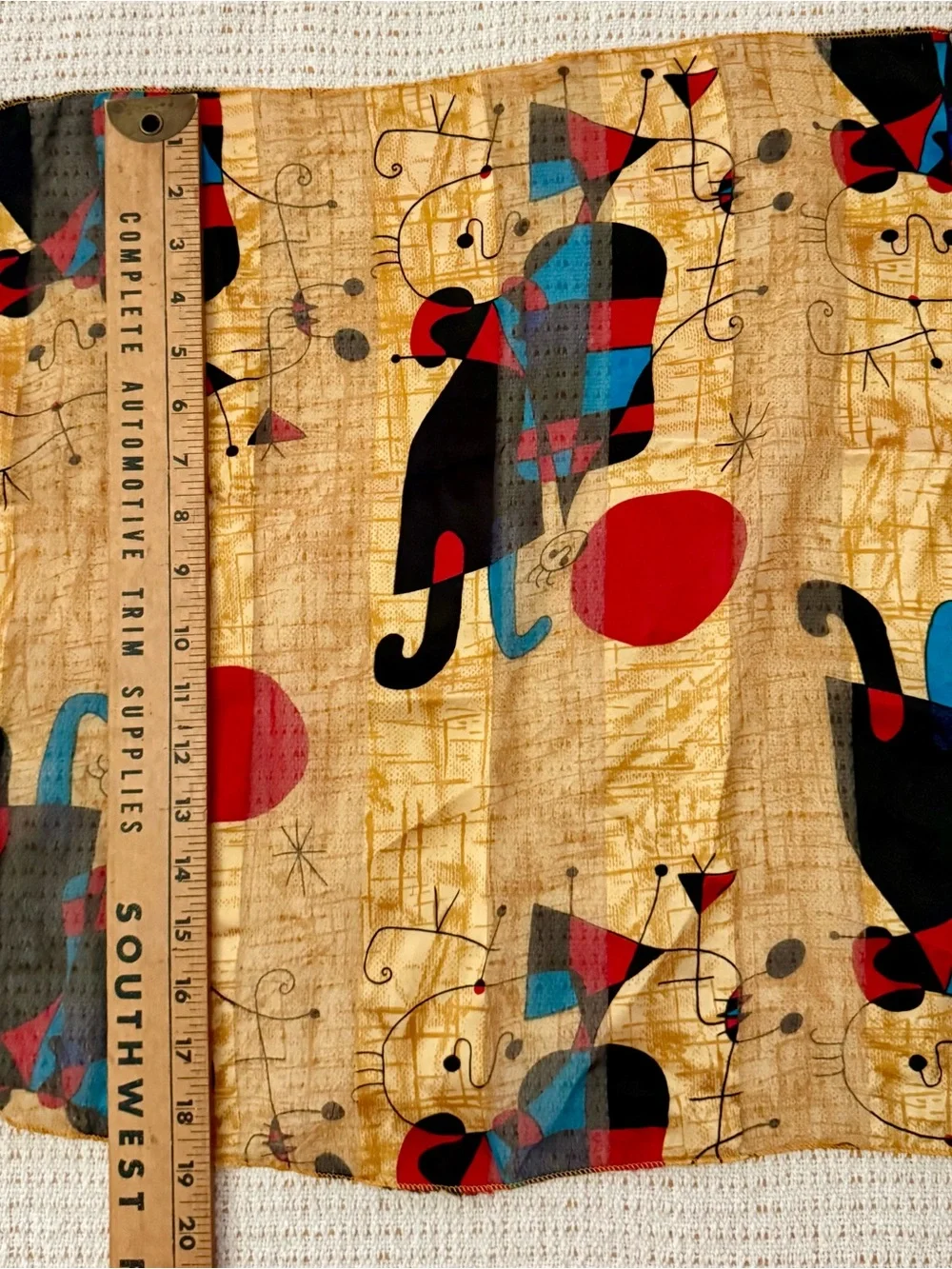 Vintage 70's Square Scarf featuring an abstract surrealist print by Joan Miro